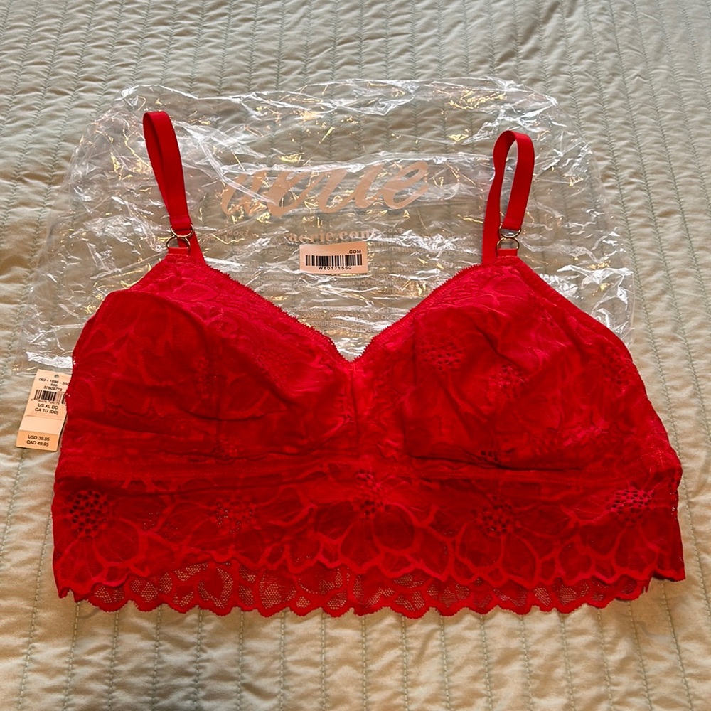 Aerie lace bralette SZ XL DD Valentine’s Day Red